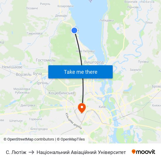 С. Лютіж to Національний Авіаційний Університет map