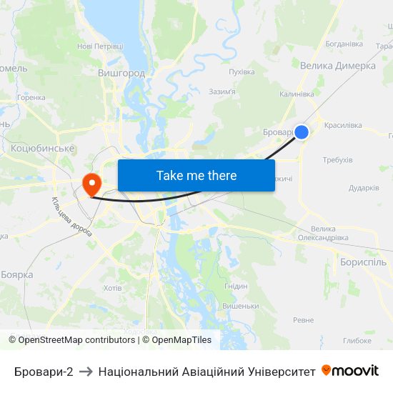 Бровари-2 to Національний Авіаційний Університет map