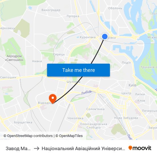 Завод Маяк to Національний Авіаційний Університет map