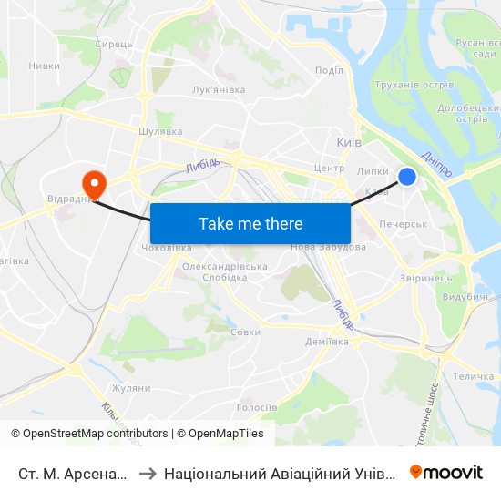 Ст. М. Арсенальна to Національний Авіаційний Університет map