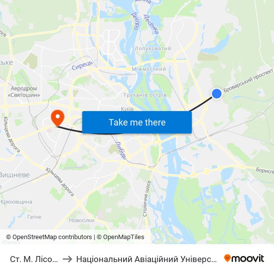 Ст. М. Лісова to Національний Авіаційний Університет map