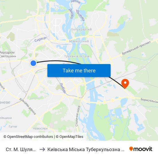Ст. М. Шулявська to Київська Міська Туберкульозна Лікарня №1 map