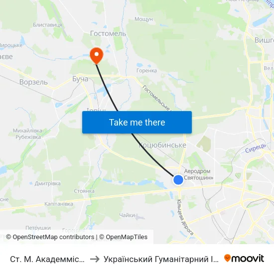 Ст. М. Академмістечко to Український Гуманітарний Інститут map