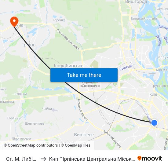 Ст. М. Либідська to Кнп ""Ірпінська Центральна Міська Лікарня"" map