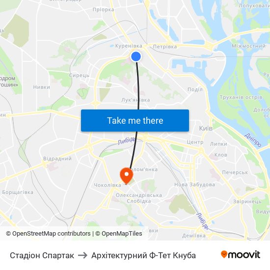 Стадіон Спартак to Архітектурний Ф-Тет Кнуба map