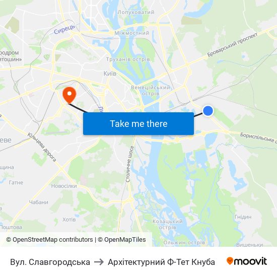 Вул. Славгородська to Архітектурний Ф-Тет Кнуба map