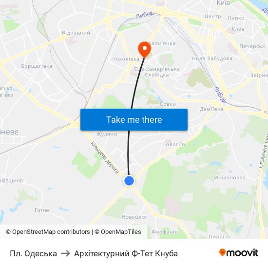 Пл. Одеська to Архітектурний Ф-Тет Кнуба map