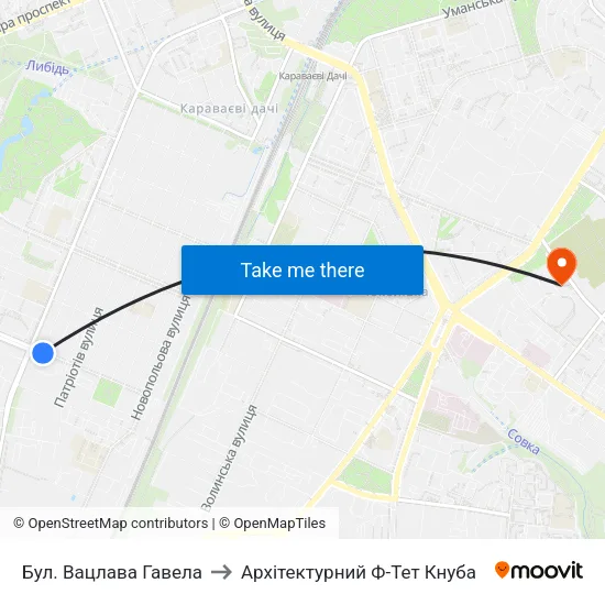 Бул. Вацлава Гавела to Архітектурний Ф-Тет Кнуба map