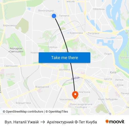 Вул. Наталії Ужвій to Архітектурний Ф-Тет Кнуба map