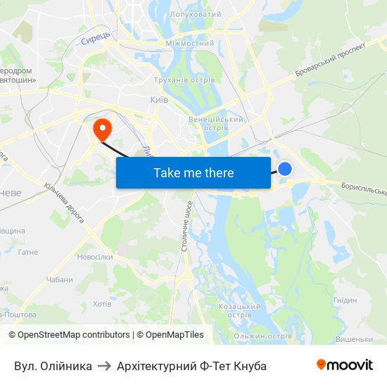 Вул. Олійника to Архітектурний Ф-Тет Кнуба map