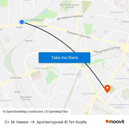 Ст. М. Нивки to Архітектурний Ф-Тет Кнуба map