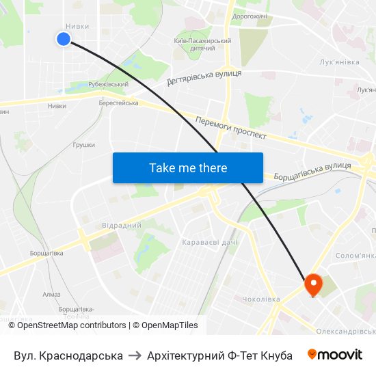 Вул. Краснодарська to Архітектурний Ф-Тет Кнуба map