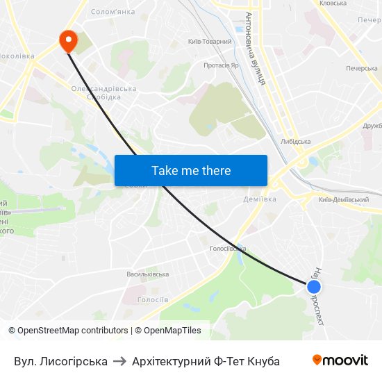 Вул. Лисогірська to Архітектурний Ф-Тет Кнуба map