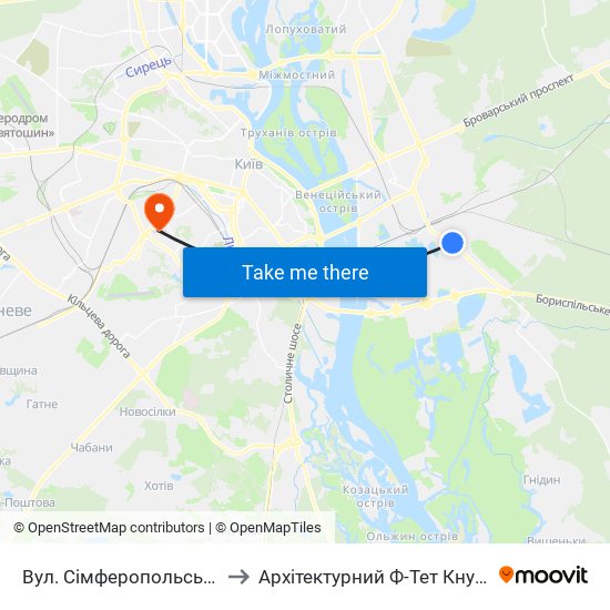 Вул. Сімферопольська to Архітектурний Ф-Тет Кнуба map