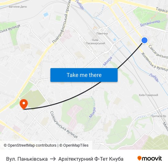 Вул. Паньківська to Архітектурний Ф-Тет Кнуба map