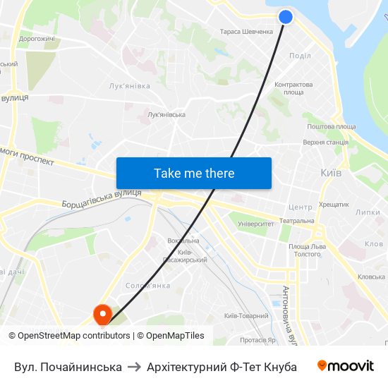 Вул. Почайнинська to Архітектурний Ф-Тет Кнуба map