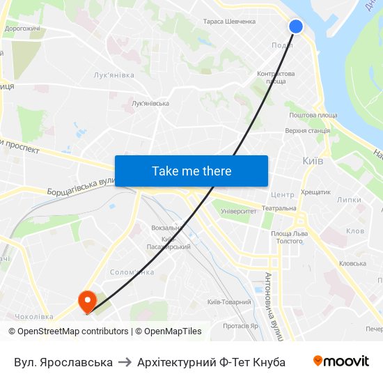 Вул. Ярославська to Архітектурний Ф-Тет Кнуба map