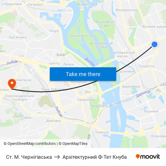 Ст. М. Чернігівська to Архітектурний Ф-Тет Кнуба map