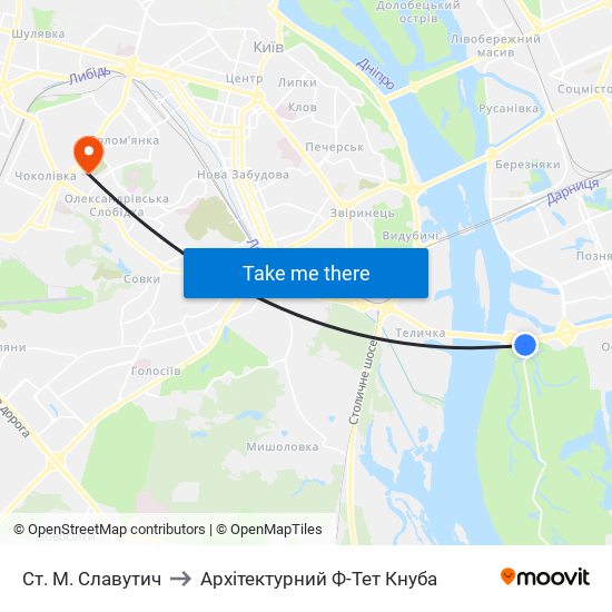 Ст. М. Славутич to Архітектурний Ф-Тет Кнуба map