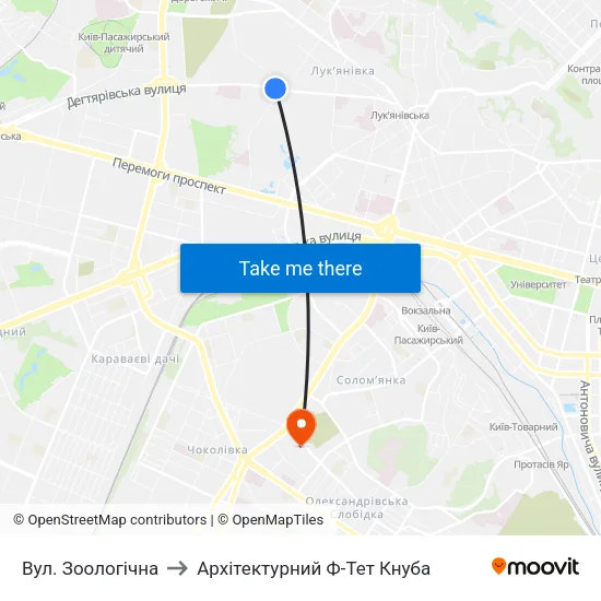 Вул. Зоологічна to Архітектурний Ф-Тет Кнуба map