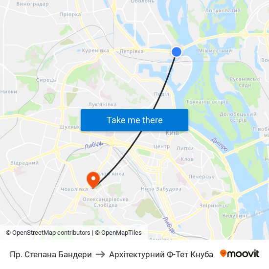 Пр. Степана Бандери to Архітектурний Ф-Тет Кнуба map