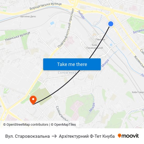 Вул. Старовокзальна to Архітектурний Ф-Тет Кнуба map