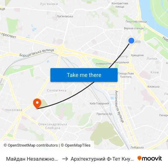 Майдан Незалежності to Архітектурний Ф-Тет Кнуба map