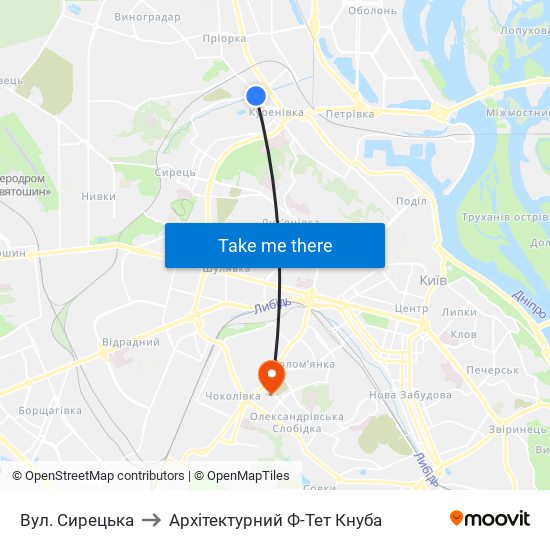 Вул. Сирецька to Архітектурний Ф-Тет Кнуба map