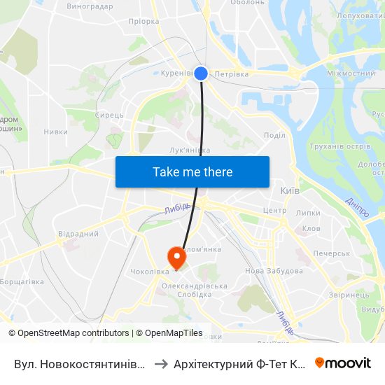 Вул. Новокостянтинівська to Архітектурний Ф-Тет Кнуба map