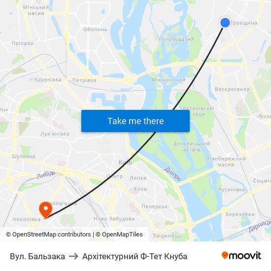 Вул. Бальзака to Архітектурний Ф-Тет Кнуба map