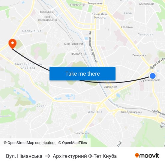 Вул. Німанська to Архітектурний Ф-Тет Кнуба map