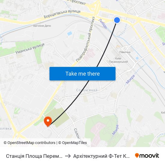 Станція Площа Перемоги to Архітектурний Ф-Тет Кнуба map