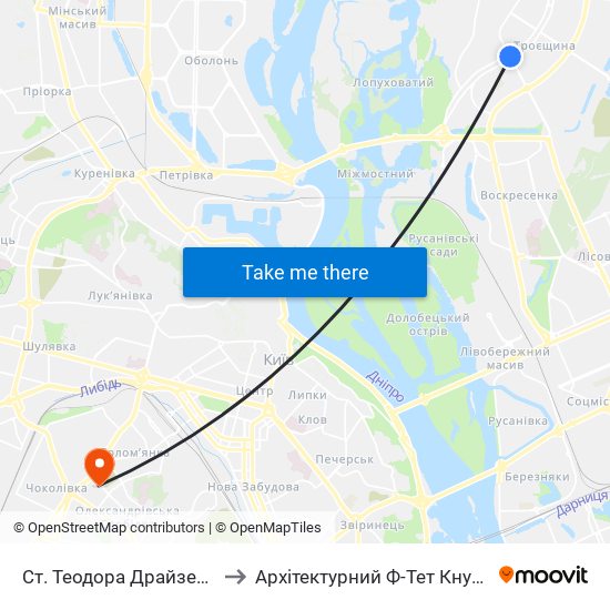 Cт. Теодора Драйзера to Архітектурний Ф-Тет Кнуба map