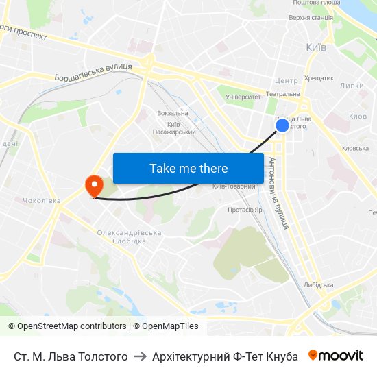 Ст. М. Льва Толстого to Архітектурний Ф-Тет Кнуба map