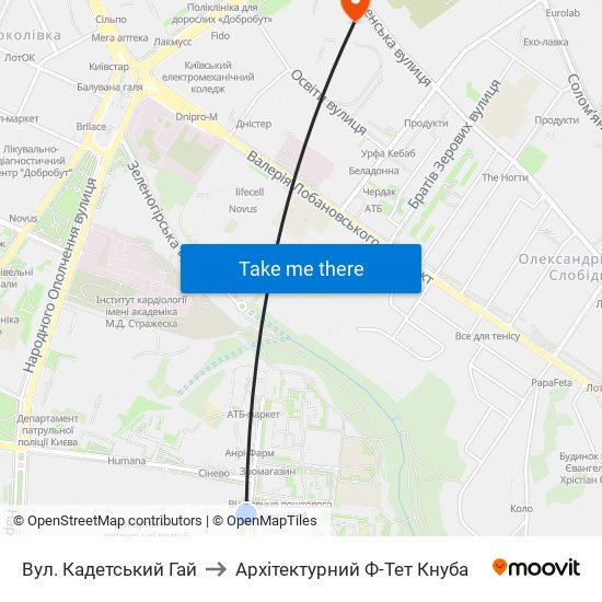 Вул. Кадетський Гай to Архітектурний Ф-Тет Кнуба map