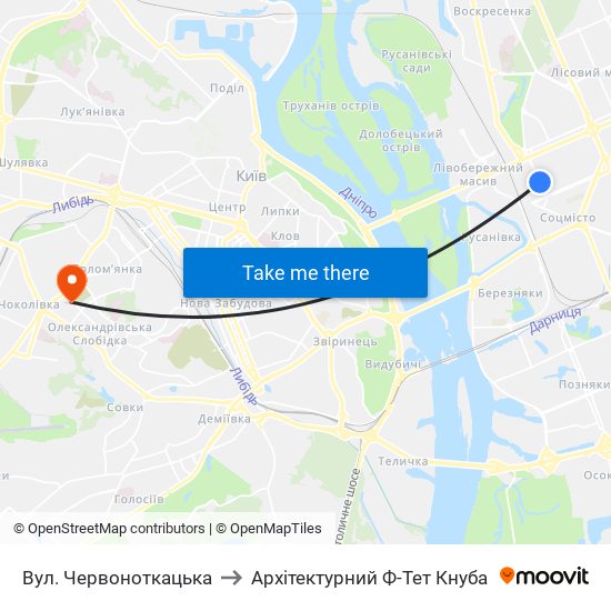 Вул. Червоноткацька to Архітектурний Ф-Тет Кнуба map