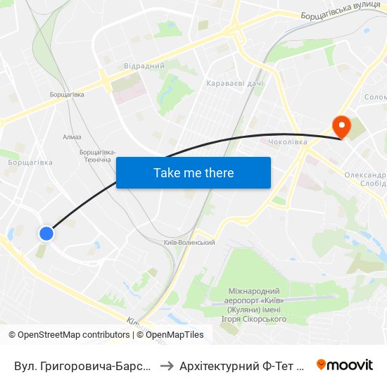 Вул. Григоровича-Барського to Архітектурний Ф-Тет Кнуба map