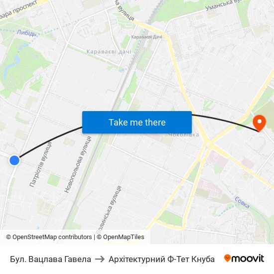 Бул. Вацлава Гавела to Архітектурний Ф-Тет Кнуба map