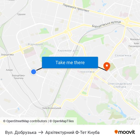 Вул. Добрузька to Архітектурний Ф-Тет Кнуба map