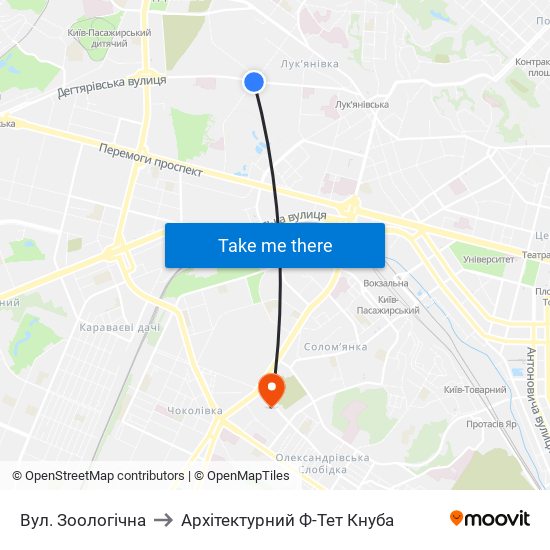 Вул. Зоологічна to Архітектурний Ф-Тет Кнуба map