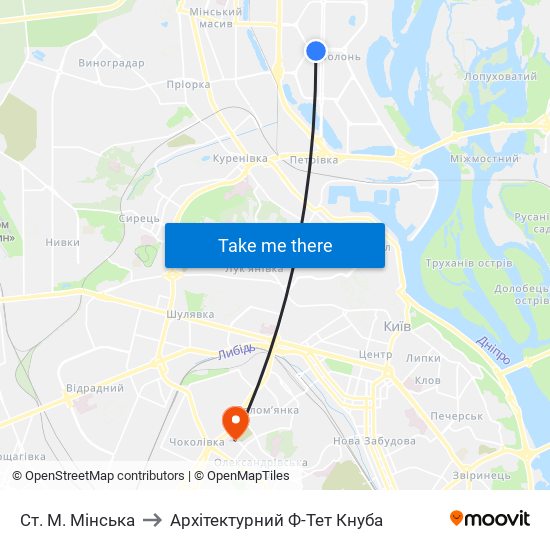 Ст. М. Мінська to Архітектурний Ф-Тет Кнуба map