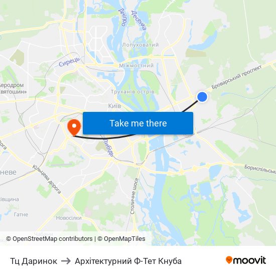 Тц Даринок to Архітектурний Ф-Тет Кнуба map