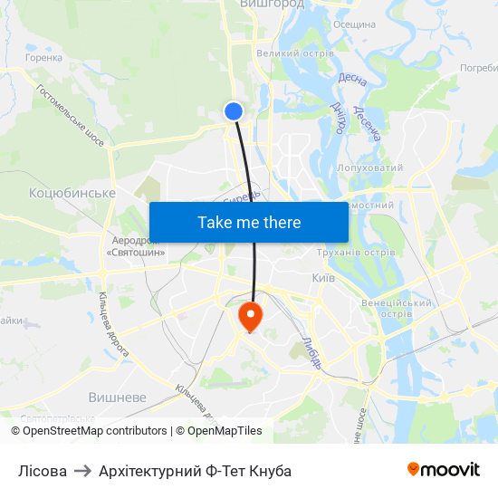 Лісова to Архітектурний Ф-Тет Кнуба map