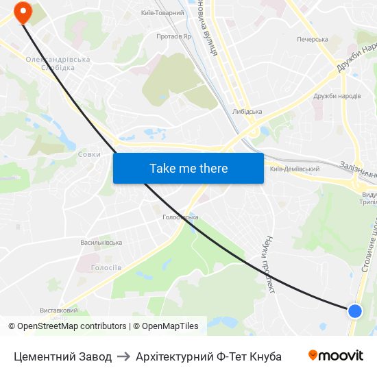 Цементний Завод to Архітектурний Ф-Тет Кнуба map