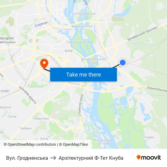 Вул. Гродненська to Архітектурний Ф-Тет Кнуба map