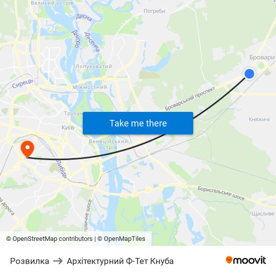 Розвилка to Архітектурний Ф-Тет Кнуба map