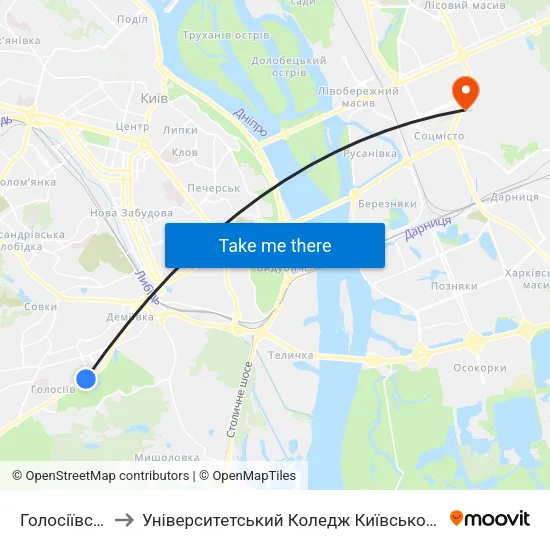Голосіївський Парк to Університетський Коледж Київського Університету Ім. Б. Грінченка map