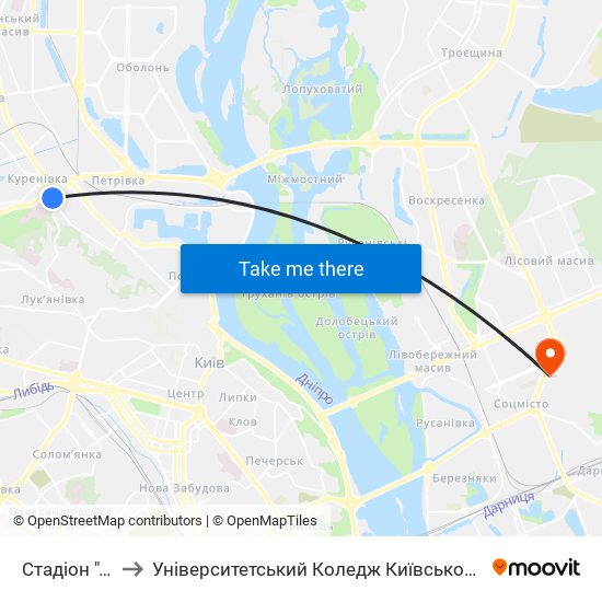 Стадіон ""Спартак"" to Університетський Коледж Київського Університету Ім. Б. Грінченка map