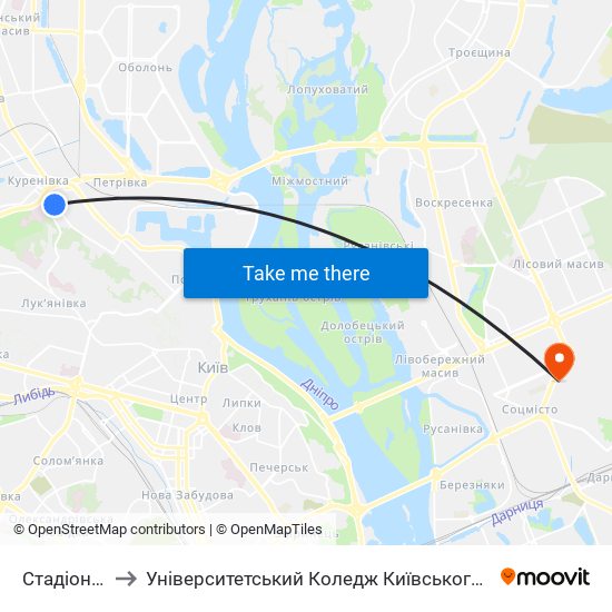 Стадіон Спартак to Університетський Коледж Київського Університету Ім. Б. Грінченка map