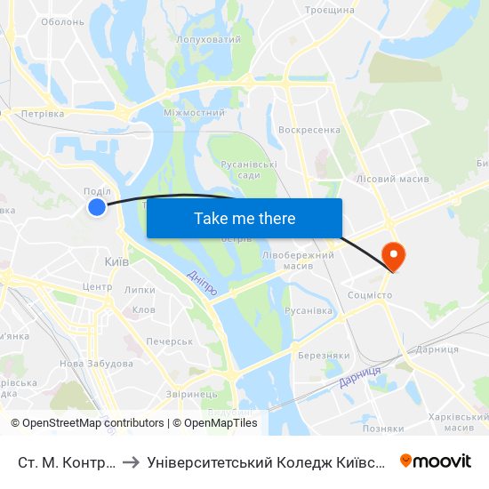 Ст. М. Контрактова Площа to Університетський Коледж Київського Університету Ім. Б. Грінченка map